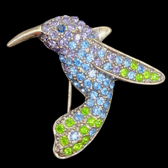 Hummingbird Brooch With Multicolor Rhinestones By Monet - Picture 1 of 5